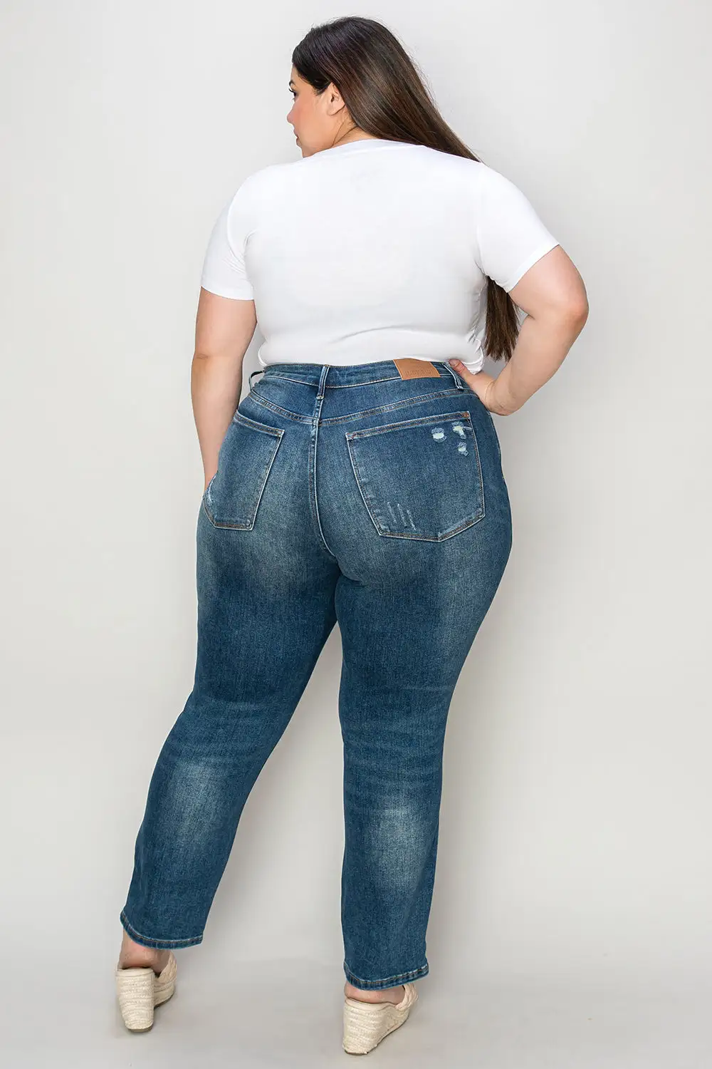 Textured High Waist Denim Jeans