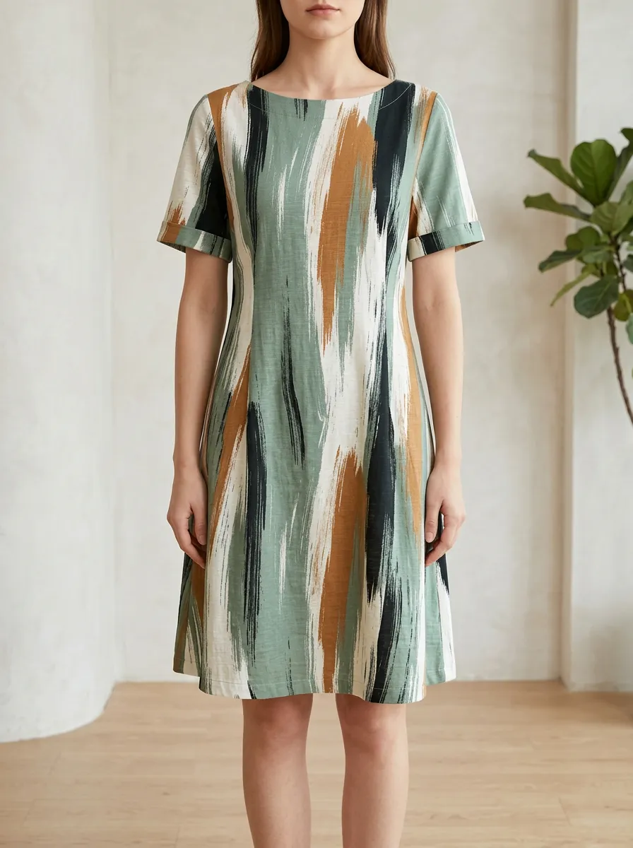 Women's Abstract Brushstroke Pattern Printed Dress
