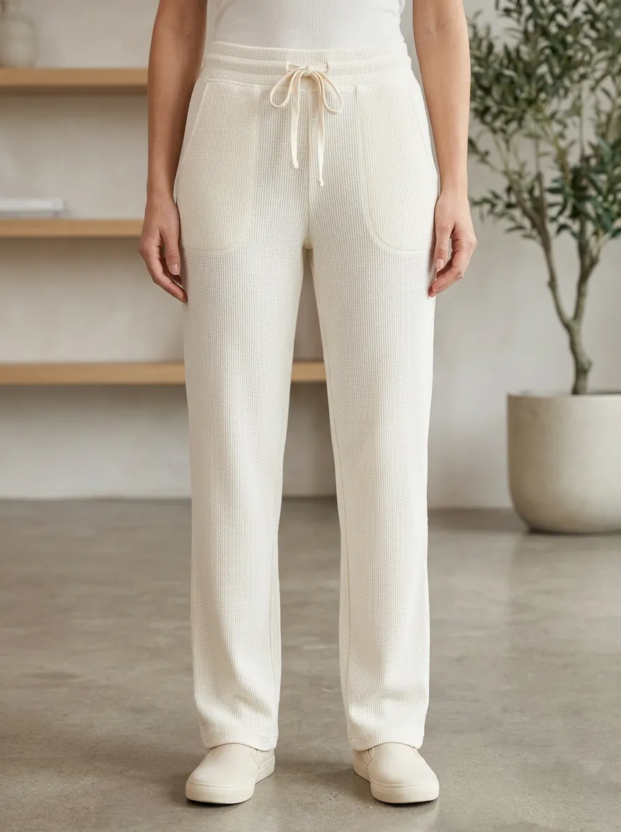 Women's Casual Waffle Knit Drawstring Lounge Pants