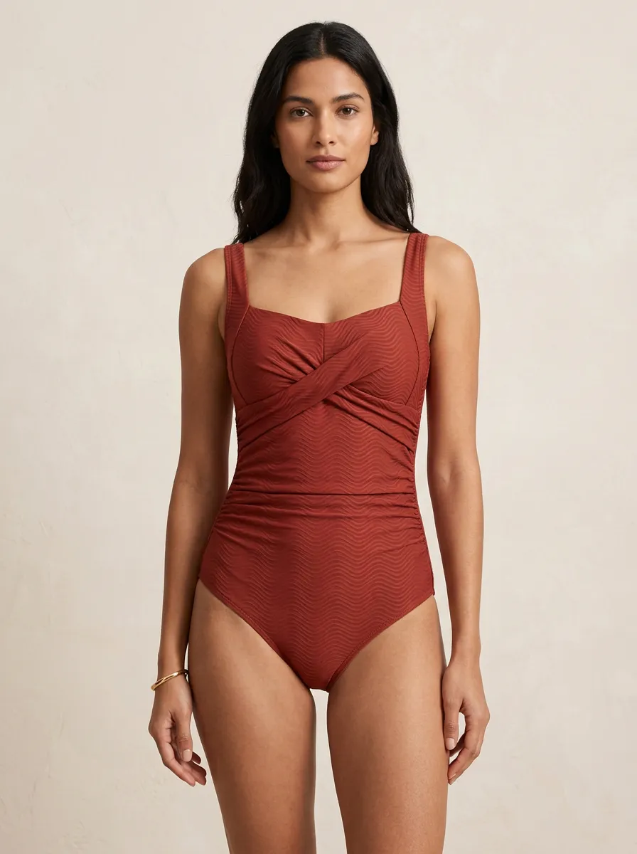 Classic Wavy-Texture Wavy-Pattern One-Piece Swimsuit