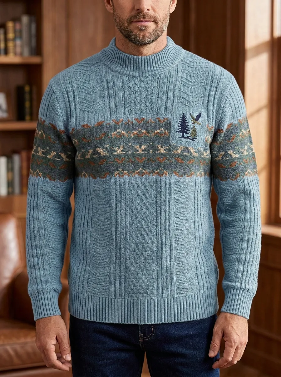 Men's Pine Tree Eagle Knit Sweater