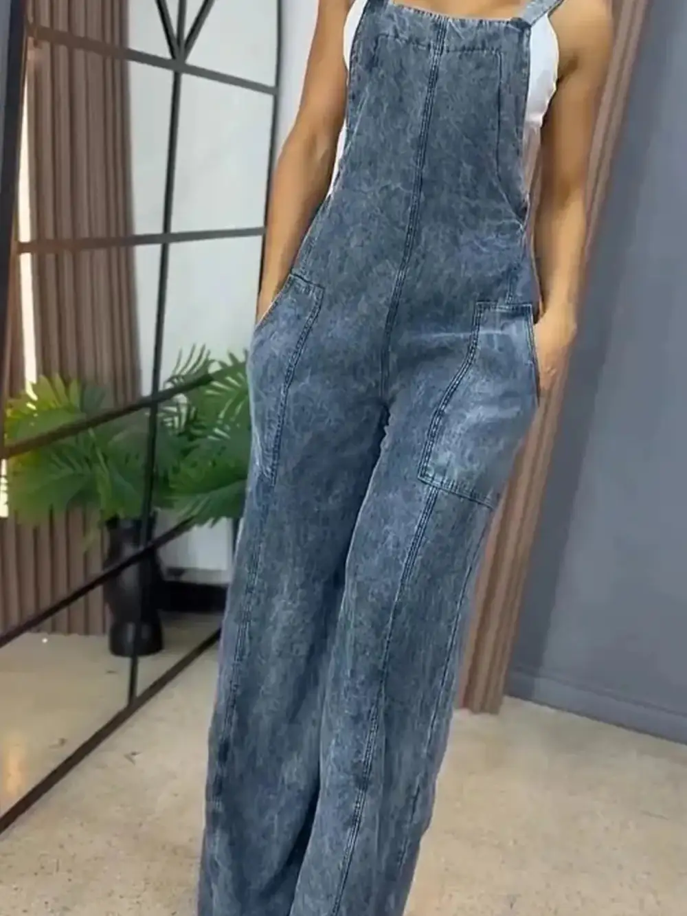 Relaxed Denim Wide Leg Overalls