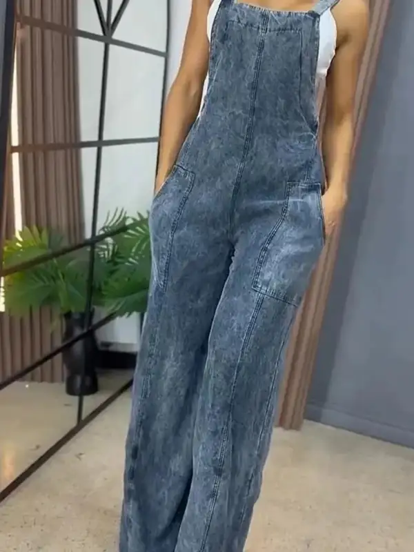 Relaxed Denim Wide Leg Overalls