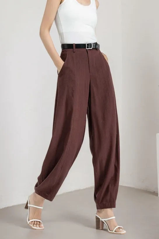 Refined Linen Cotton Wide Leg Pocketed Trousers