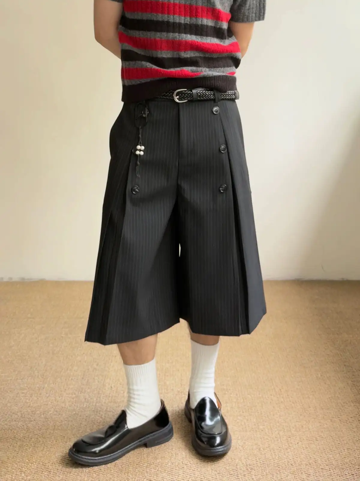 Wide-Leg Striped Shorts
