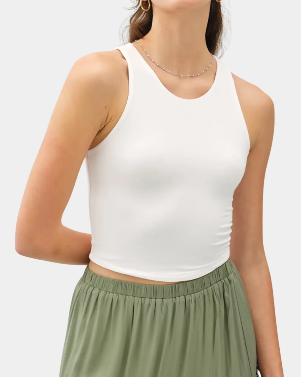 High Neck Cropped Tank - Off