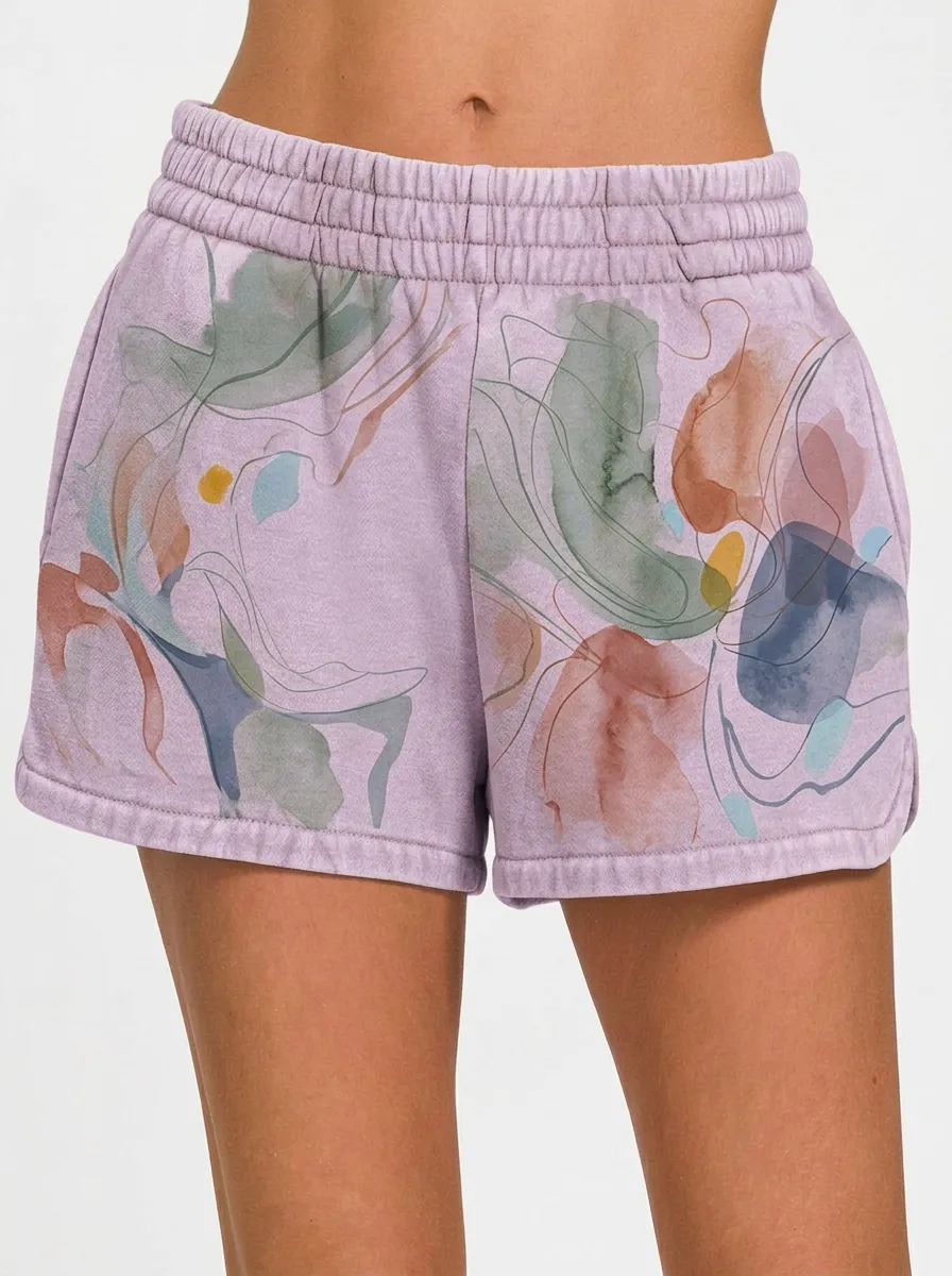 Women's Abstract Watercolor Floral Printed Shorts