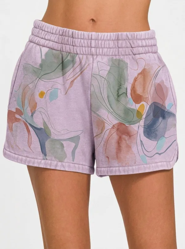 Women's Abstract Watercolor Floral Printed Shorts