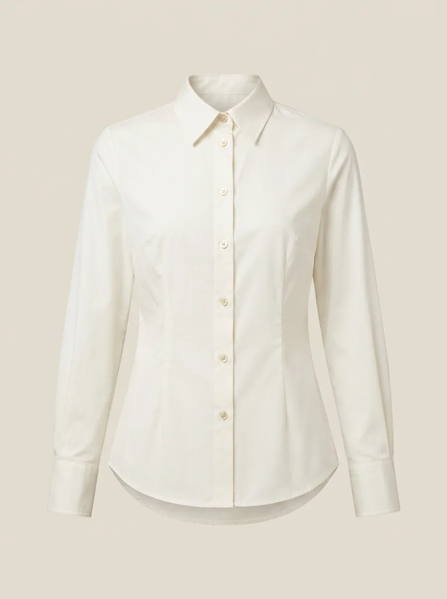 Women's Classic White Mixed Material Button-Down Shirt