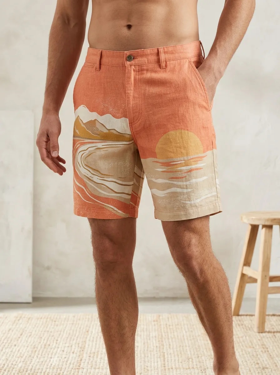 Men's Beach Sunset Mountain Landscape Tailored Shorts