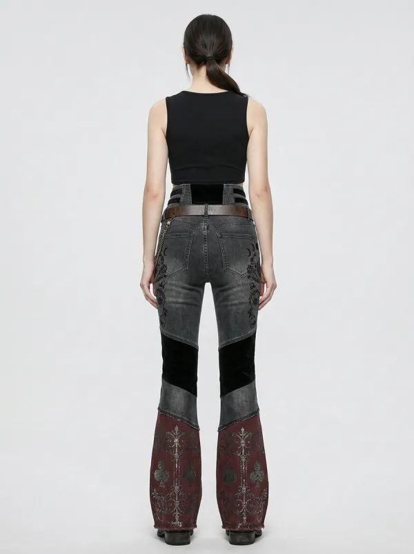 Dark Rose Moon Spade Silhouette Women's Gothic Flare Pants