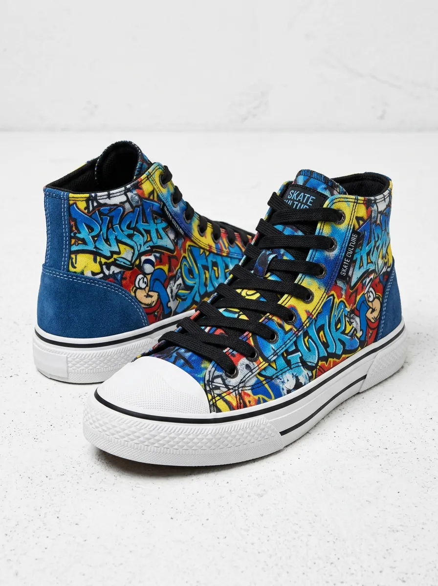 Urban Streetwear Graffiti Art Printed Canvas High Top Shoes
