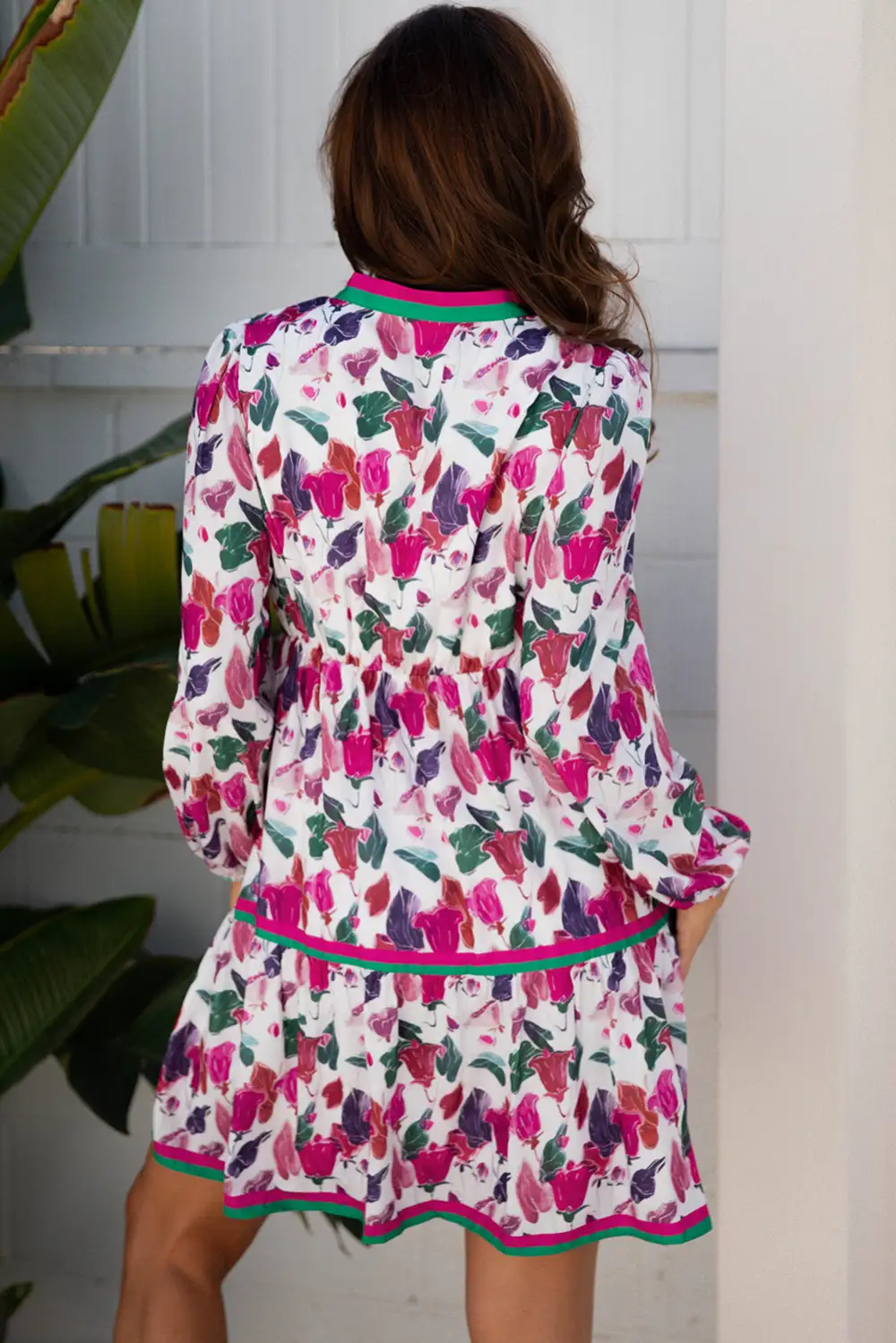 Finish Floral Striped Long Sleeve Mini Dress