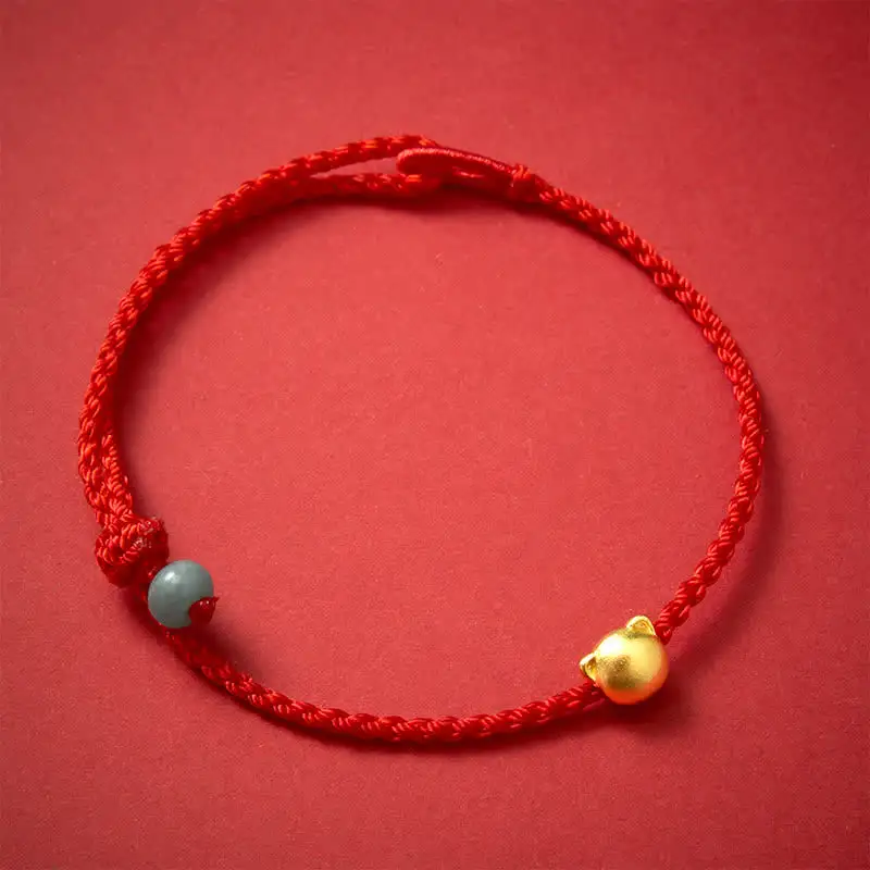 Copper Cat Head Jade String Connection Bracelet
