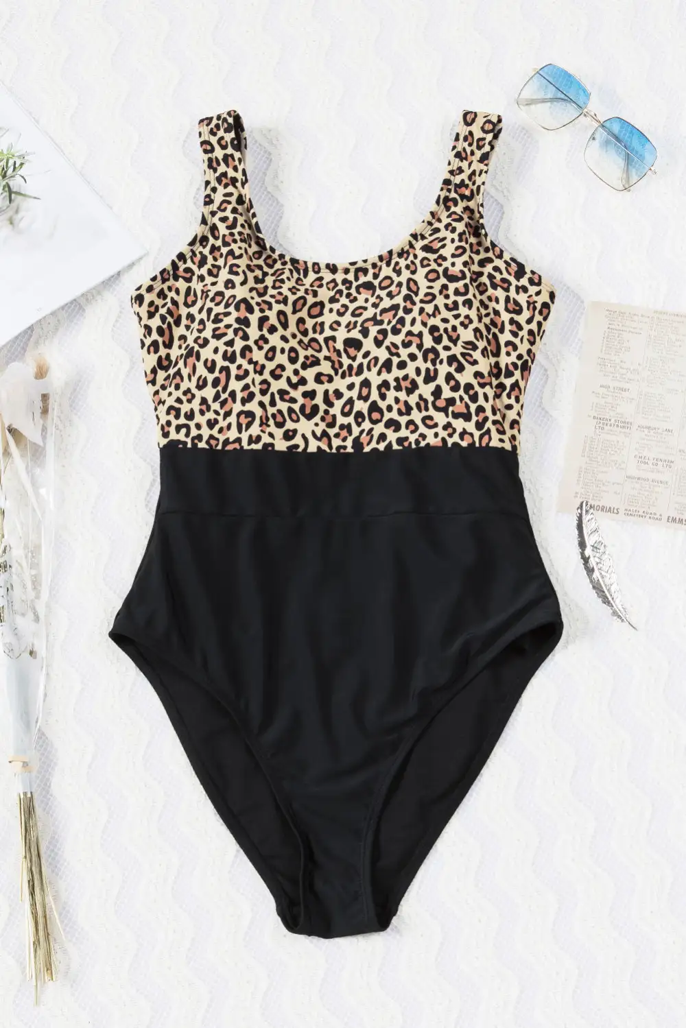 Swimwear Leopard Color Block Bow Backless One-piece Swimwear