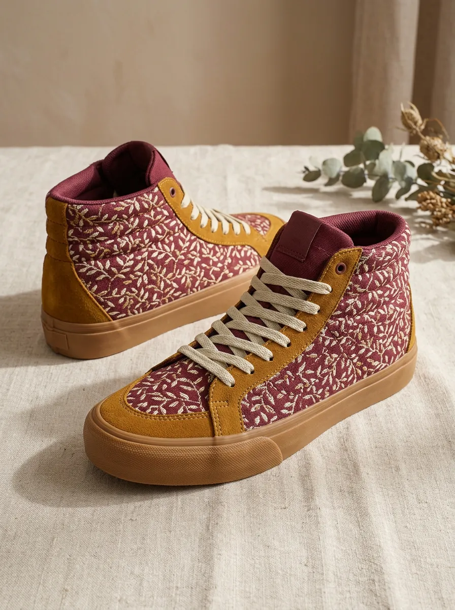 Women's Autumn Botanical Leaf Printed High Top Sneakers