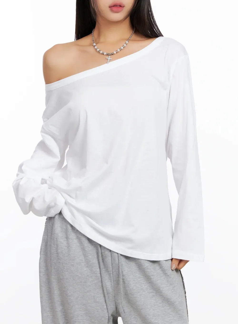 Relaxed Off-Shoulder Long Sleeve Top