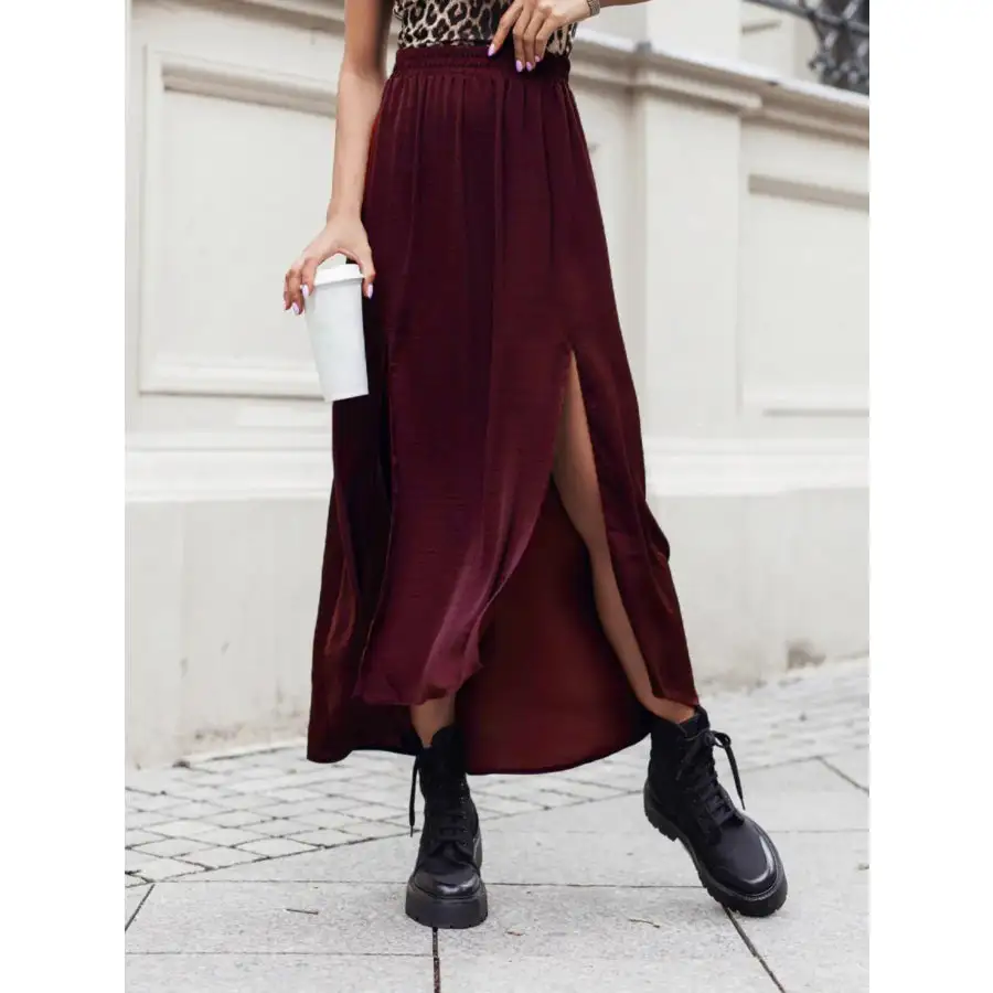 Elastic Waistband High Slit Maxi Skirt