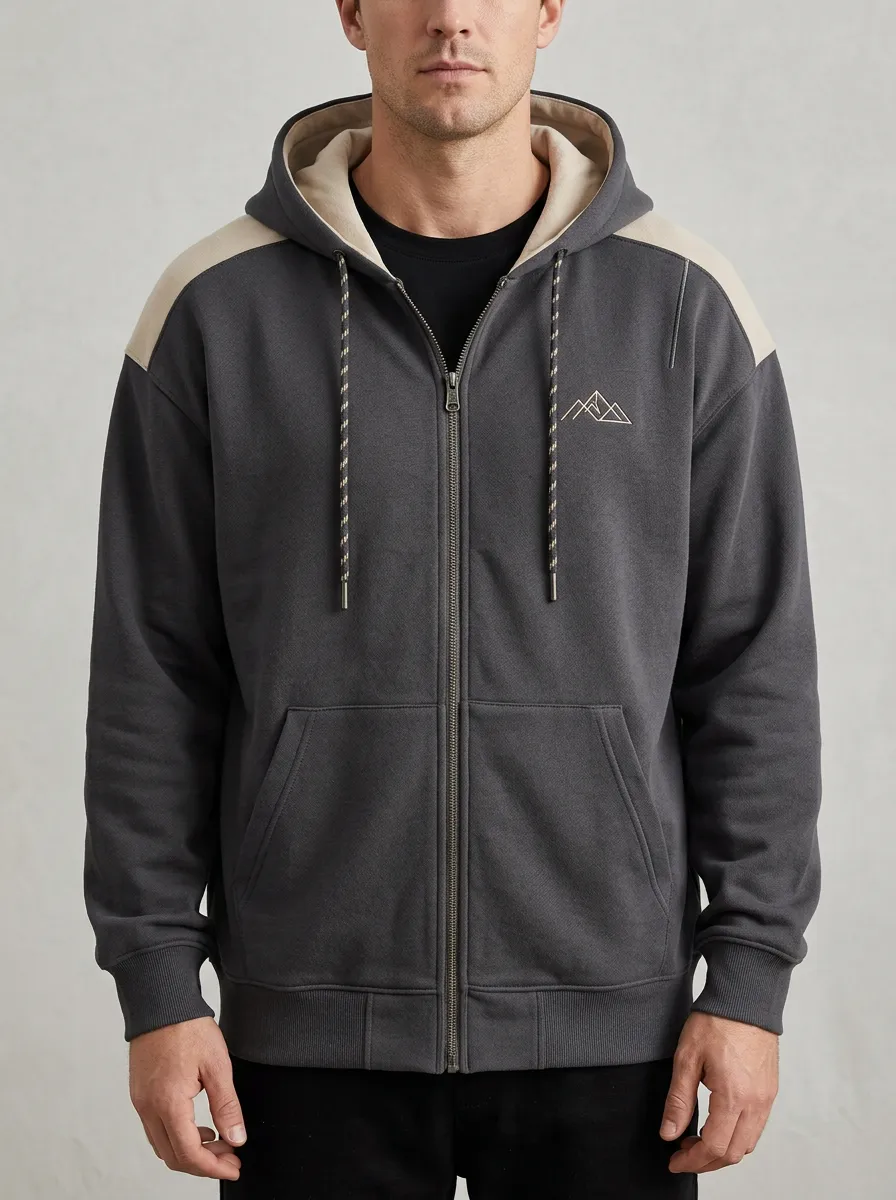 Men's Classic Mountain Graphic Zip-Up Sports Jacket