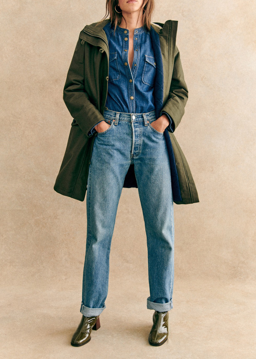 Military Green Quilted Hooded Parka