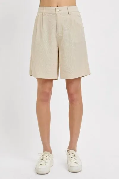 High Rise Pleated Front Shorts