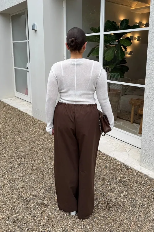 Chocolate Ruched Straight-Leg Pants