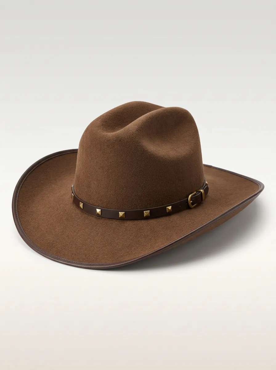 Brown Felt Cowboy Hat with Studded Belt Trim