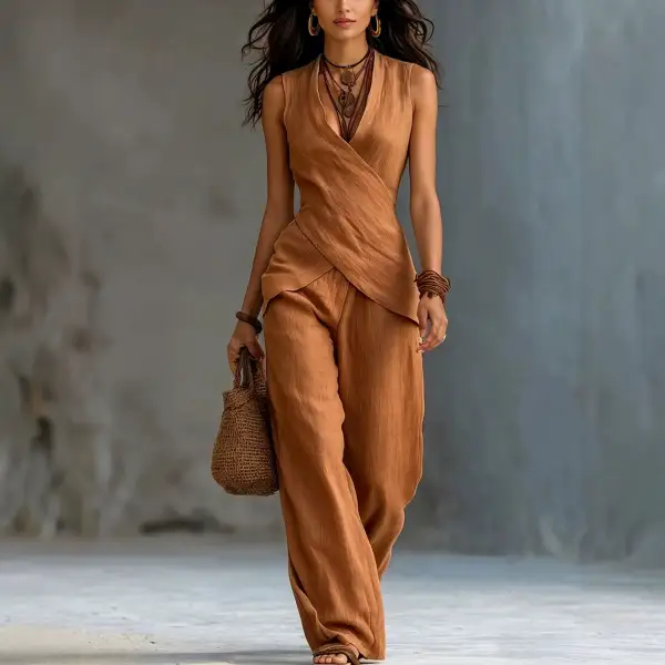V-Neck Denim Knit Women's Lounge Set
