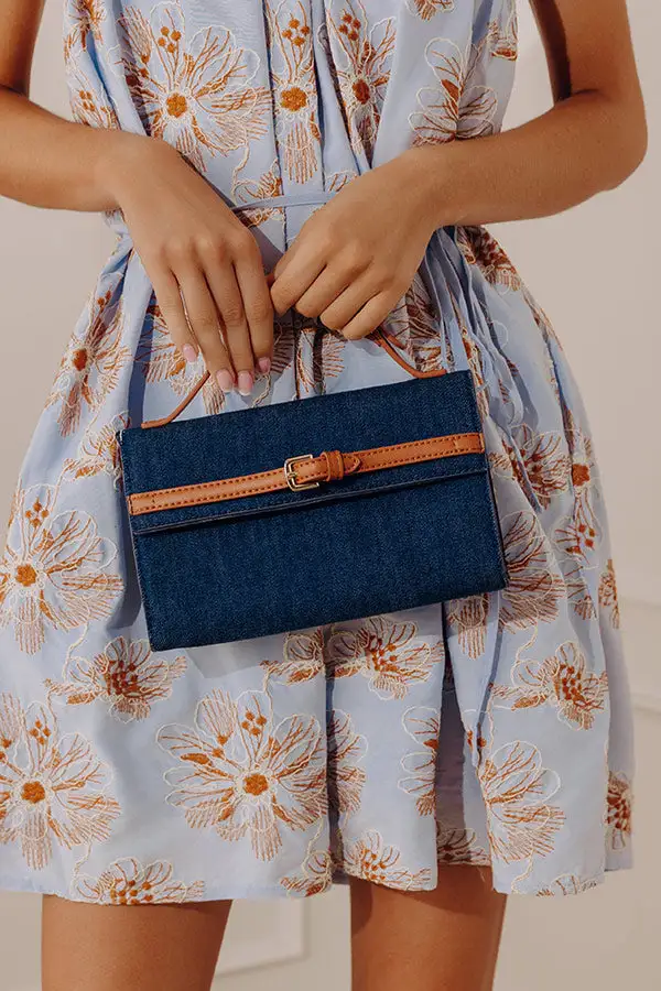 Denim Faux Leather Zip-Top Purse