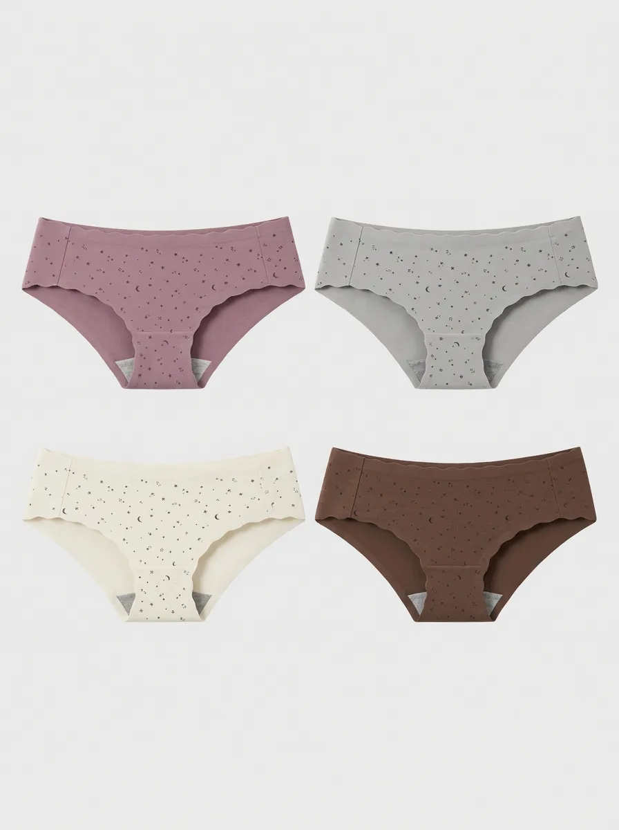 Women's Celestial Star Moon Pattern Printed Panties Multi-pack
