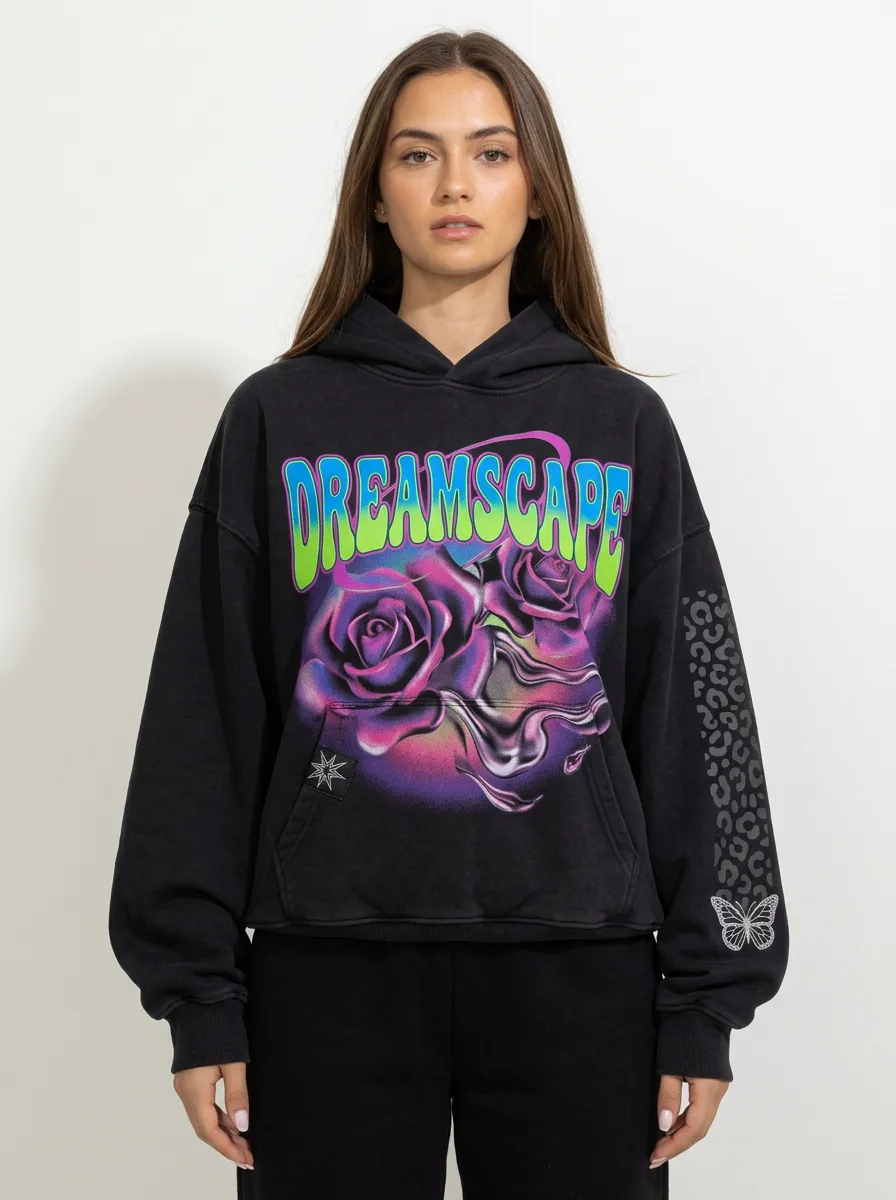 Unisex Streetwear Leopard Butterfly Rose Hoodie