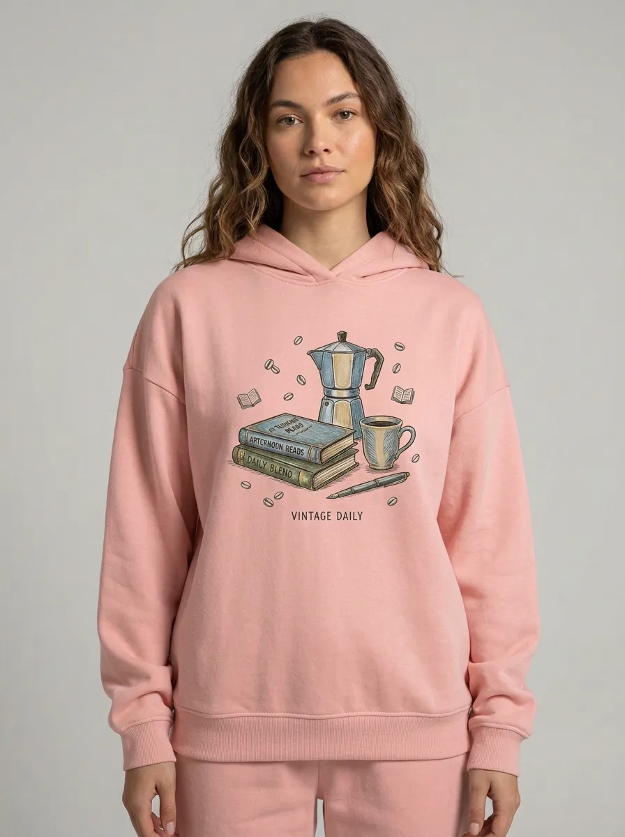 Women's Book Coffee Moka Pot Books Graphic Hoodie