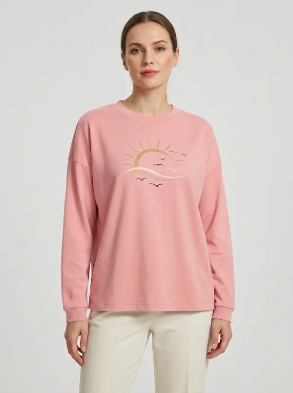 Women's Ocean Graphic Print Crew-Neck Sweatshirt