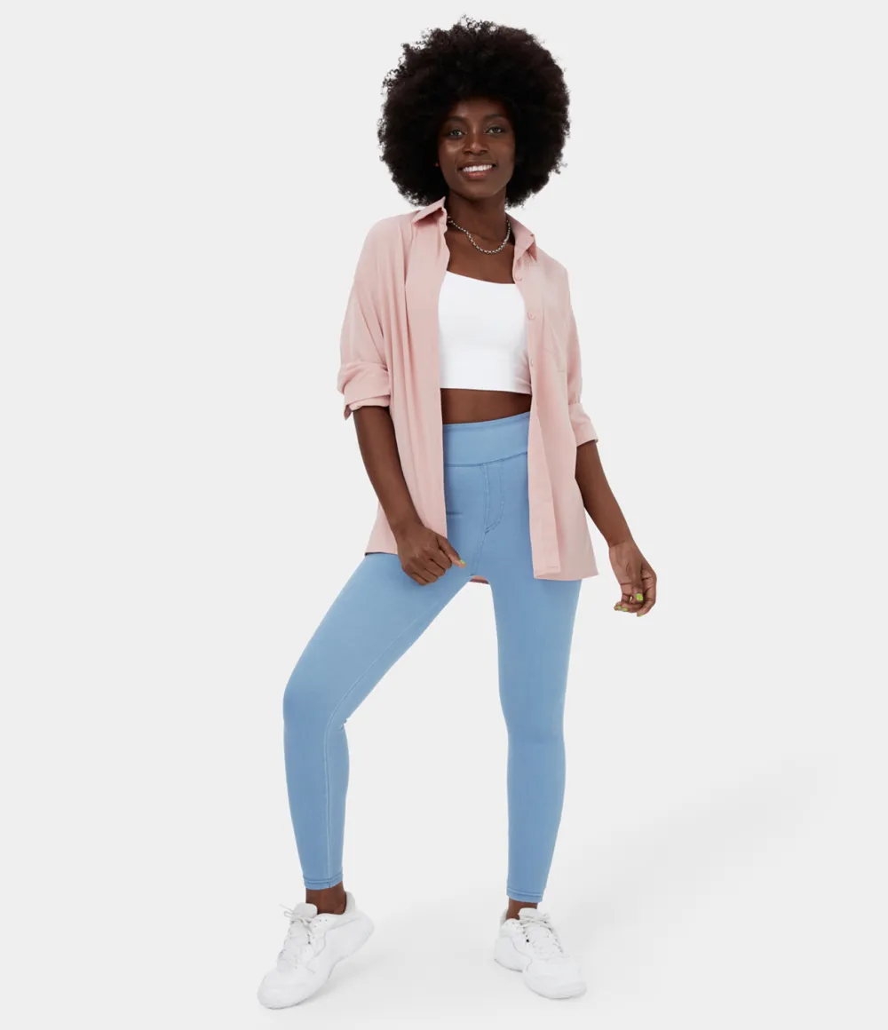 Magic High Waisted Back Side Pocket Stretchy Knit Denim Casual Leggings