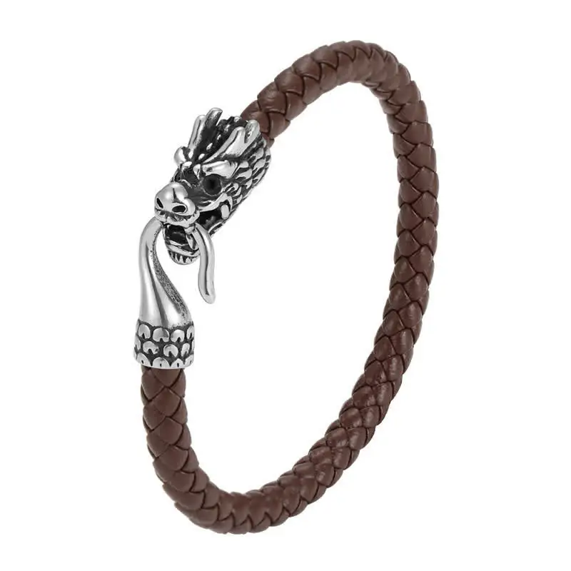 Braided Leather Dragon Punk Bracelet