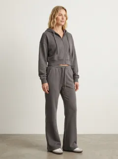 Women's Bold Sport Inspired Cropped Hooded Jacket and Flare Pants Active Set
