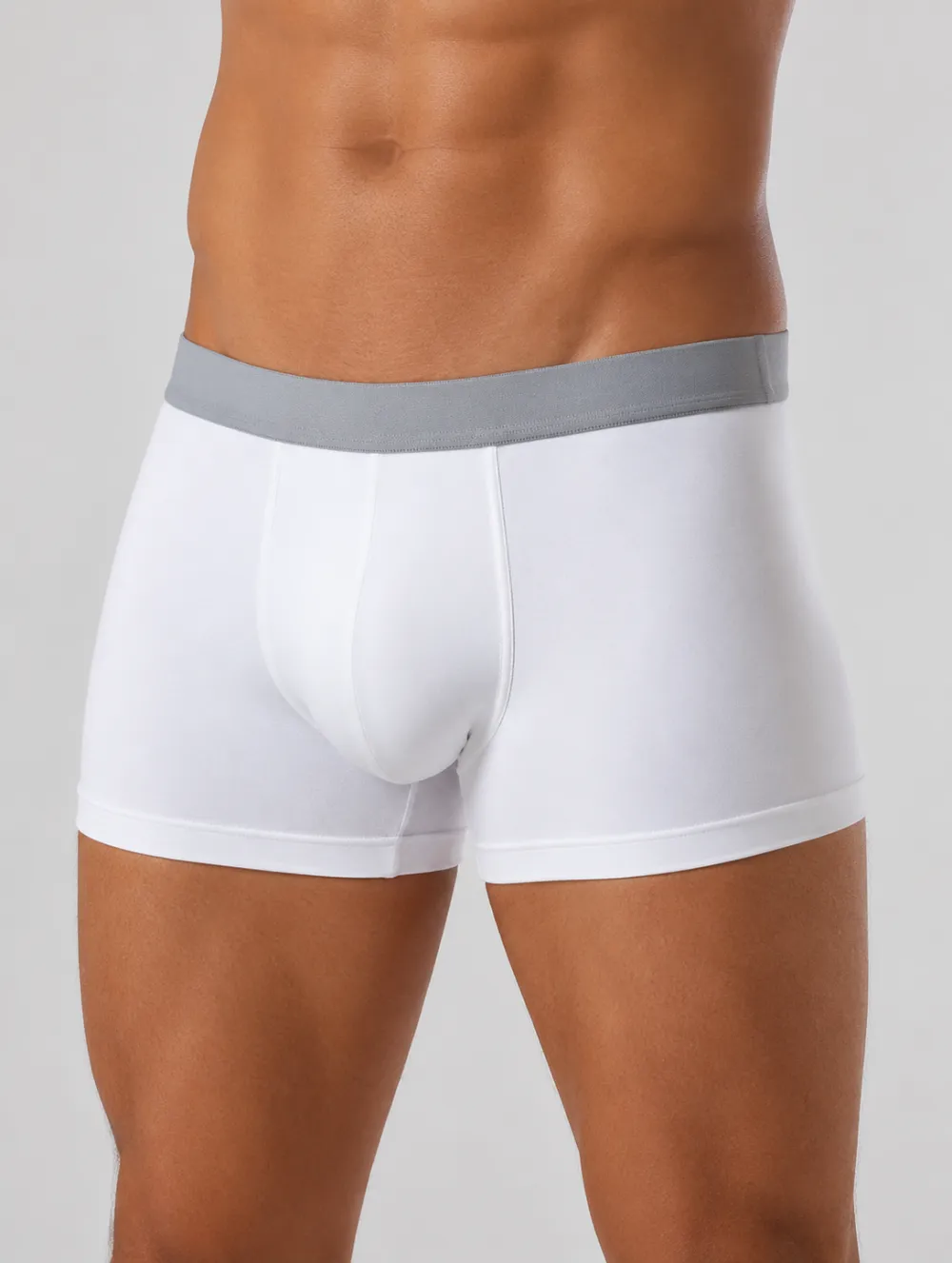 Men's Minimalist White Grey Waistband Printed Boxer Briefs
