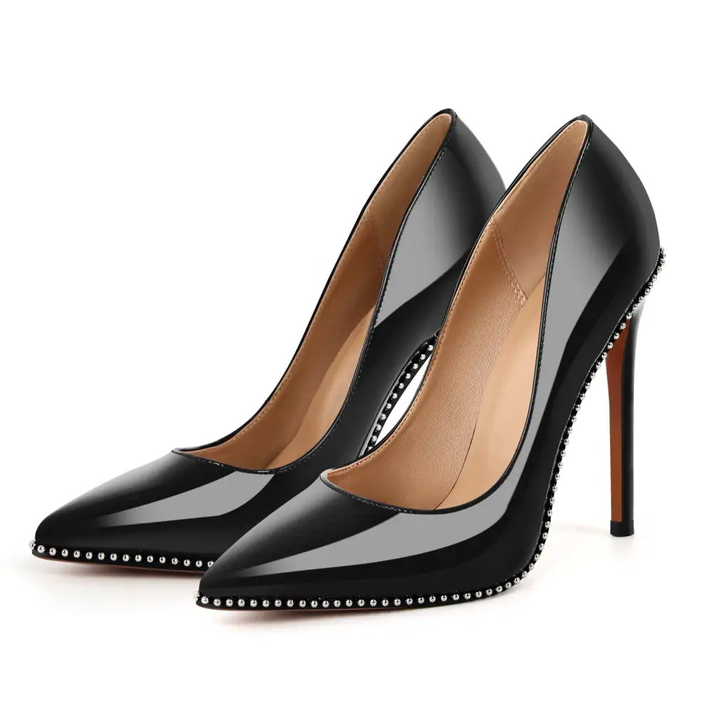 Rivet Pointed Toe Stiletto Slip On Pumps