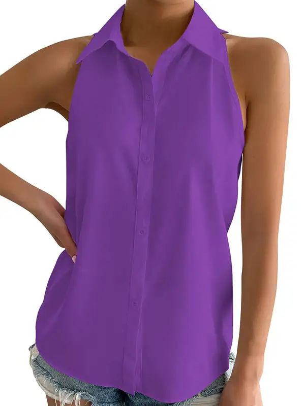 Women's Split-Hem Lapel-Collar Relaxed Blouse