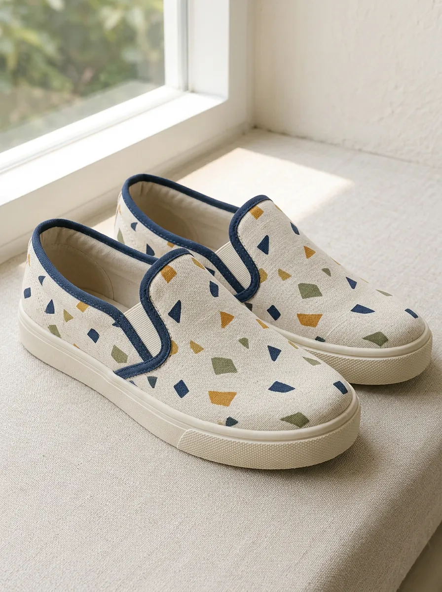 Women's Refined Geometric Terrazzo Pattern Patterned Slip-on Canvas Shoes