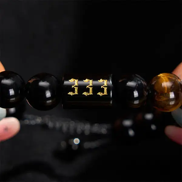 Angel Number Natural Obsidian Tiger Eye Fulfillment Bracelet