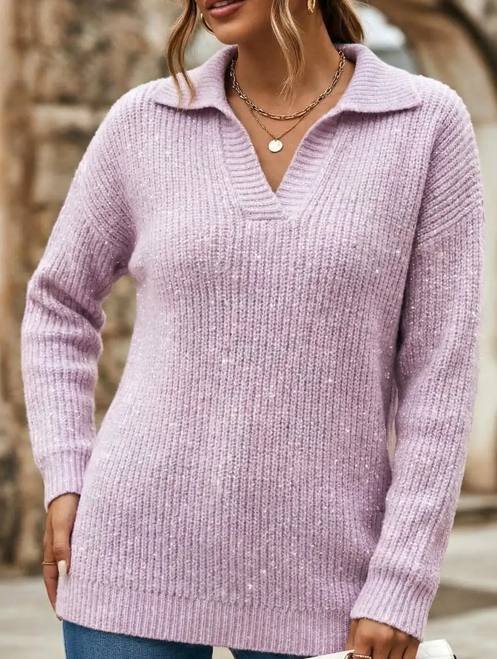 Long Sleeve Top with Sparkly Sweater