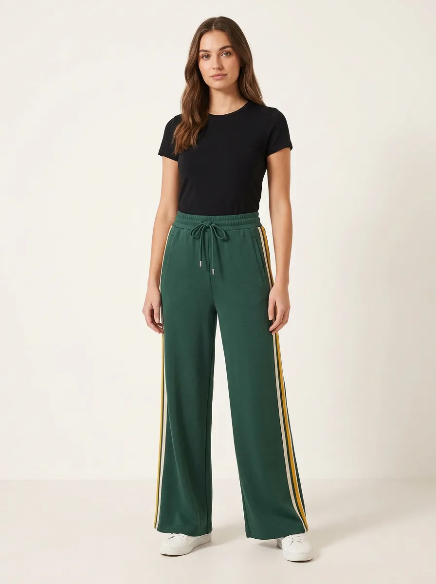 Women's High-Rise Drawstring Side-Pocket Wide-Leg Sweatpants