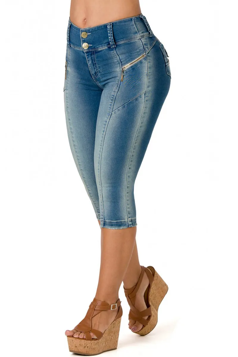 Zipper Mid Waist Capris Skinny Jeans