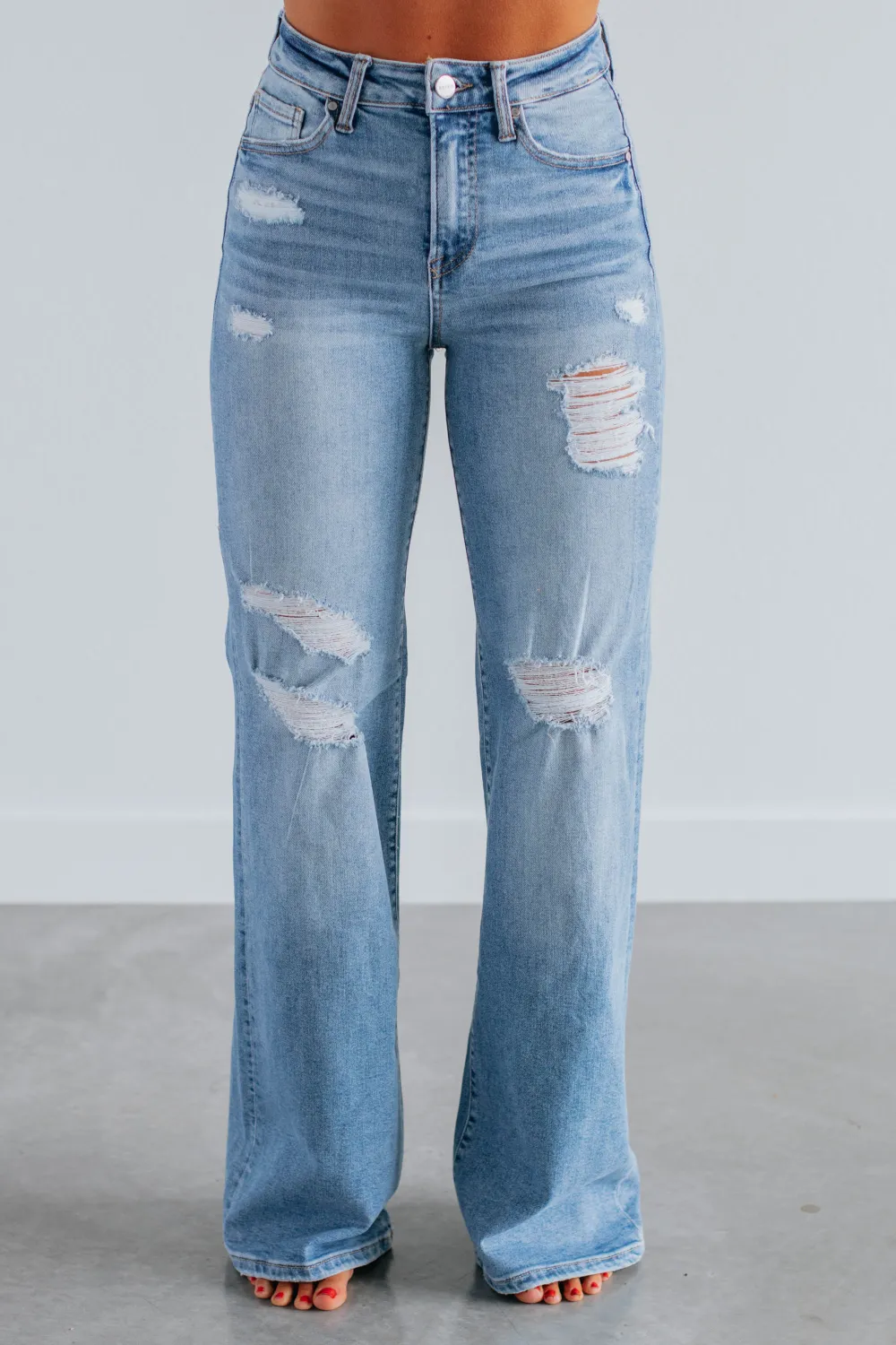 Women's High Rise Long Length Distressed Jeans