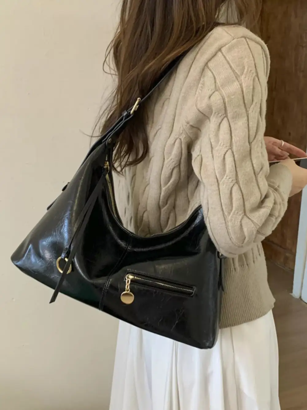 Faux Leather Hobo Shoulder Bag
