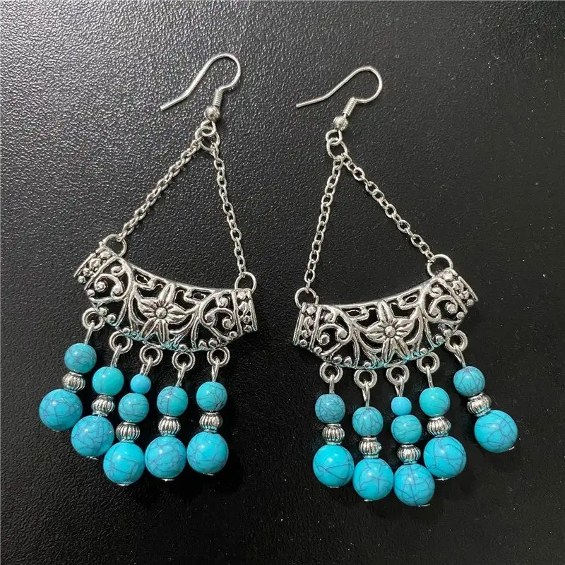 Minimal Beaded Tassel Drop Earrings