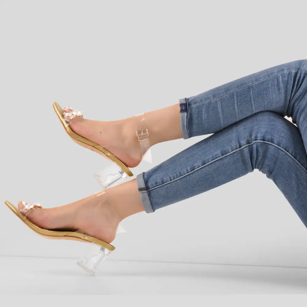 Ankle Clear Strap Rhinestone Transparent Perspex Heel Sandals