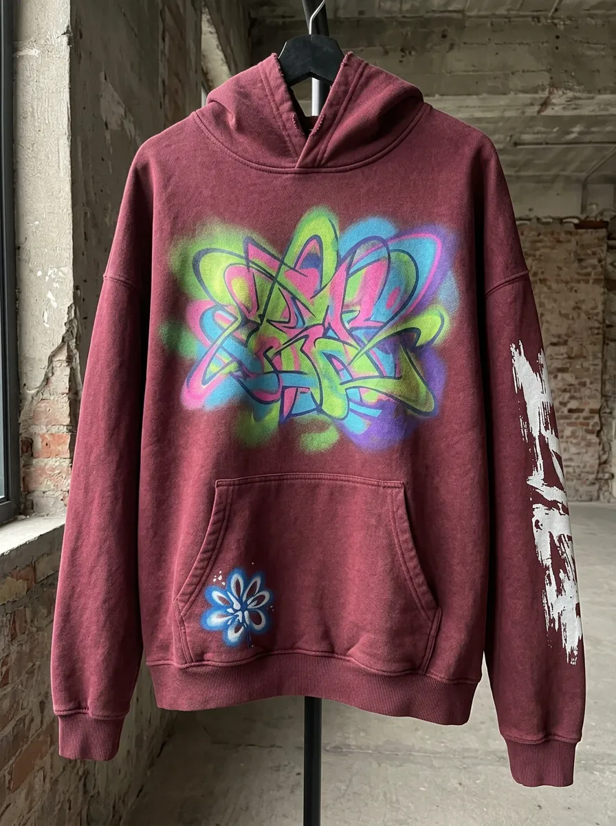 Unisex Streetwear Graffiti Neon Abstract Flower Graphic Hoodie