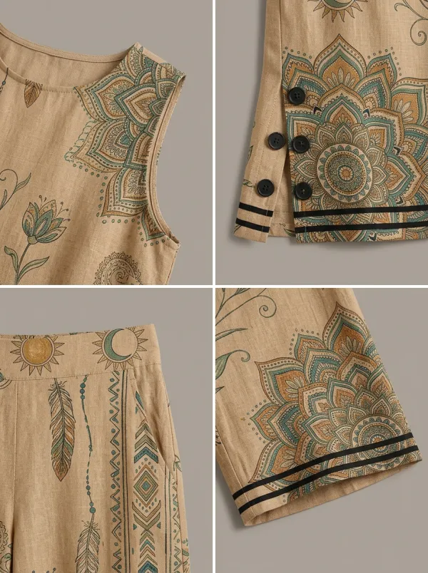 Women's Boho Mandala Feather Printed Sleeveless Set
